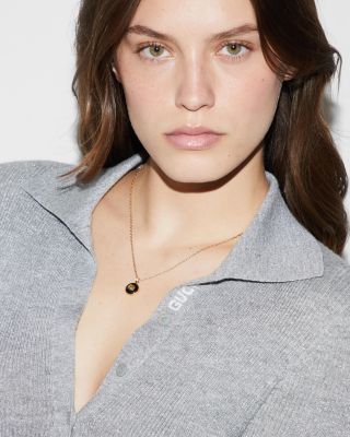 18K Yellow Gold Interlocking Onyx & Diamond Logo Pendant Necklace, 16"