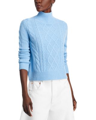 AQUA - Mock Neck Cable Cashmere Sweater - Exclusive