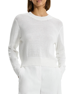 Theory Mini Pointelle Stitch Long-sleeve Pullover Top In White