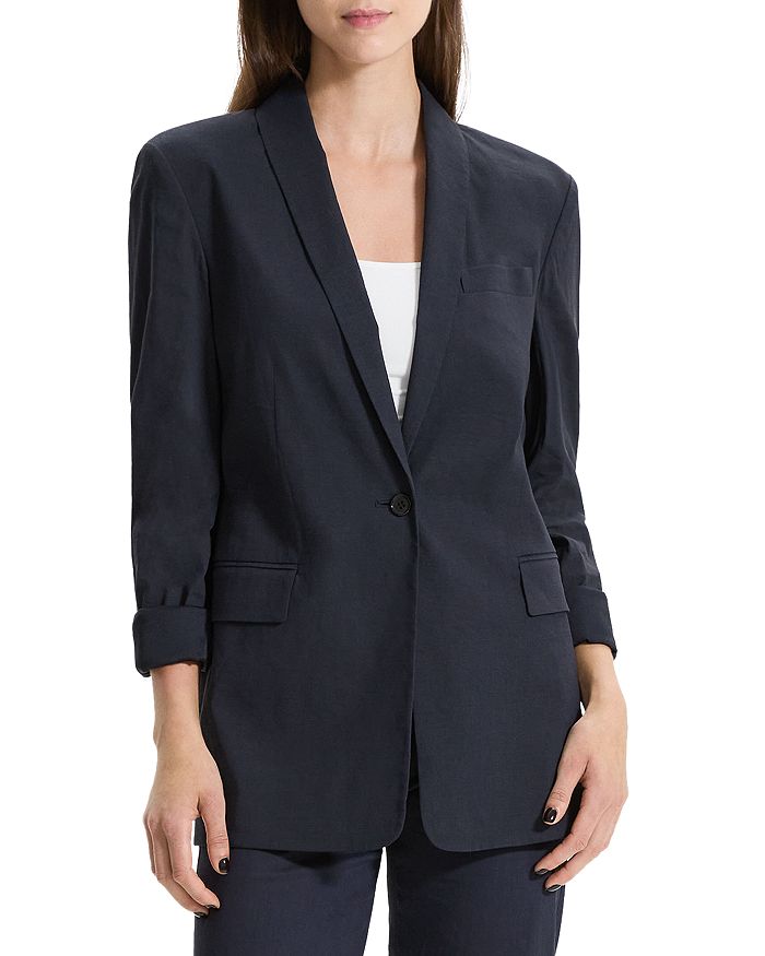 Shop Theory Linen Blend Rolled Sleeve Blazer In Concord