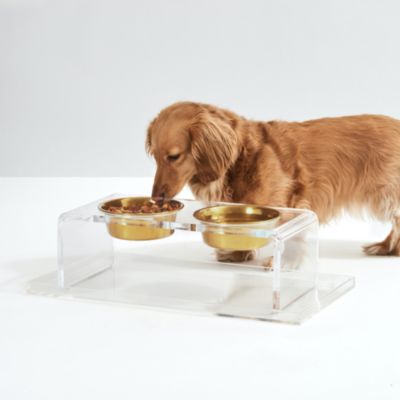 Medium Clear Double Bowl Pet Feeder, 1 Quart Bowls