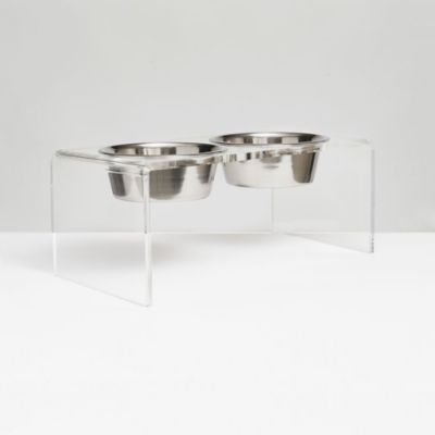 Medium Clear Double Bowl Pet Feeder, 1 Quart Bowls