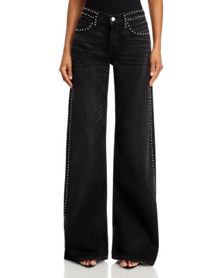 RE/DONE Studded Mid Rise Wide Leg Jeans in Crafted Black