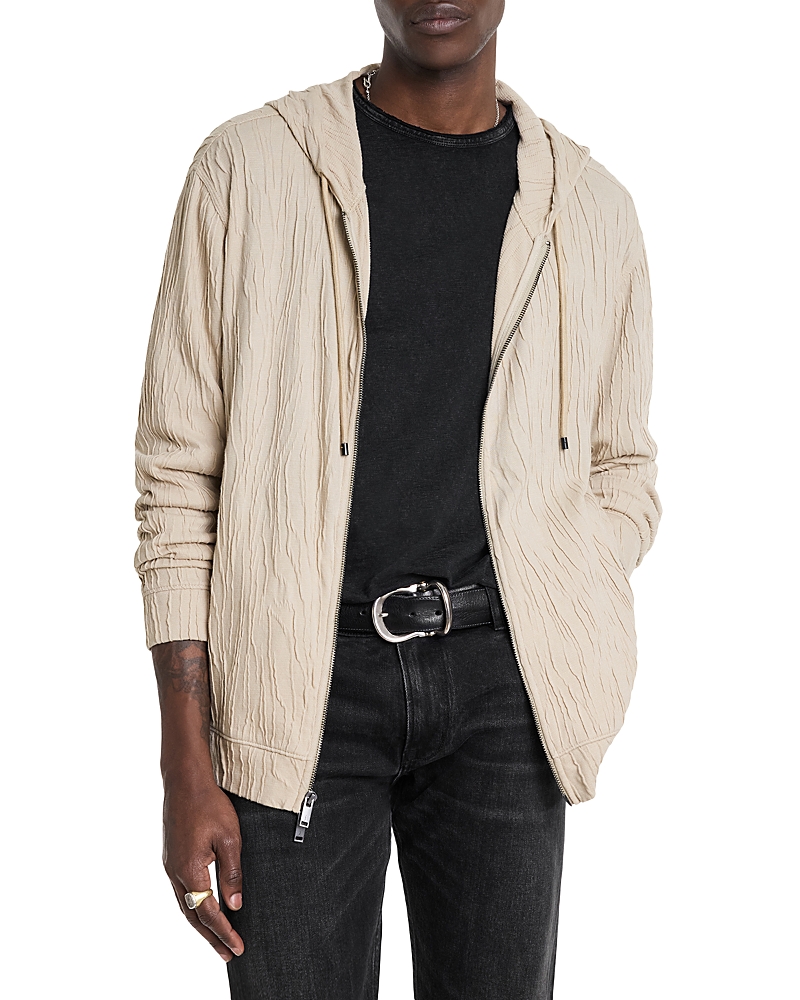 John Varvatos Ishan Crinkle Zip Front Hoodie In Fossil Gray