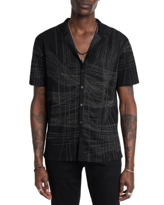 John Varvatos - Simon Metallic Cross Hatch Jacquard Button Down Camp Shirt