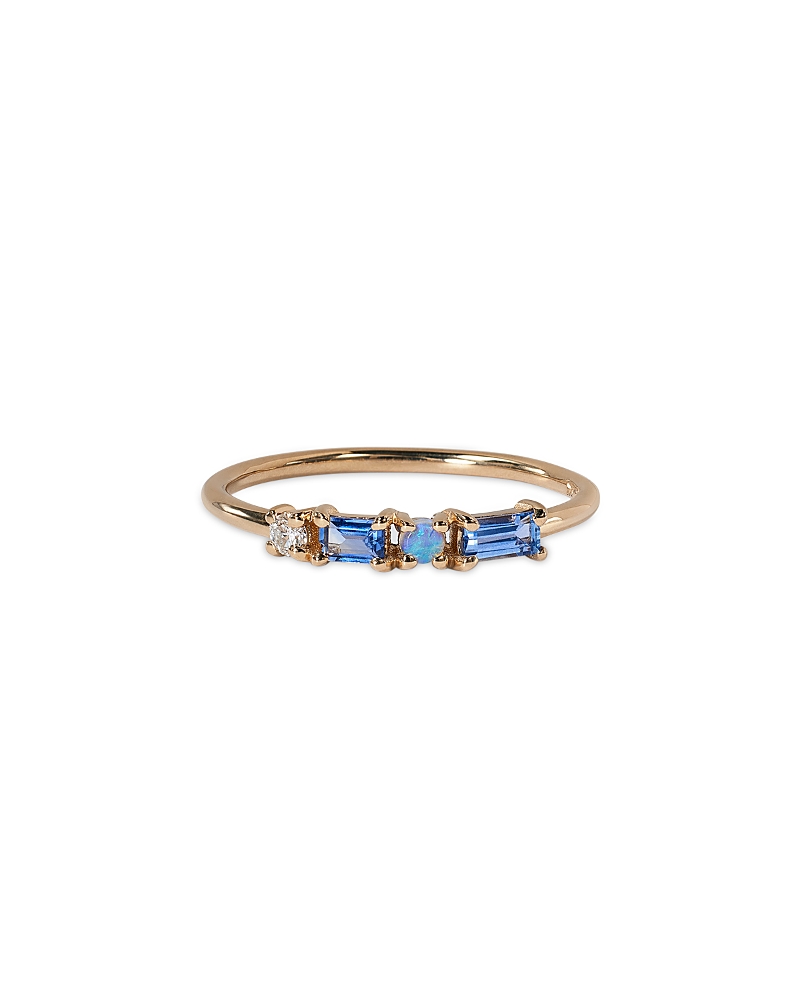 Wwake 14k Yellow Gold Brickwork Blue Sapphire, Diamond & Opal Pillar Ring In Blue/gold