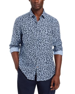 Boss C-Hal-Kent-C1-223 Linen & Cotton Leaf Print Casual Fit Button Down Shirt