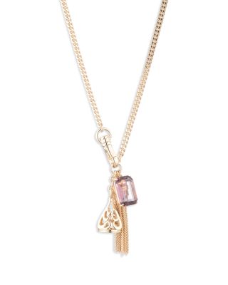 Ralph Lauren - Rectangle Stone & Chain Tassel Pendant Necklace in Gold Tone, 36"