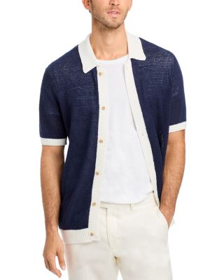 Onia Linen Textured Sweater Knit Button Down Shirt