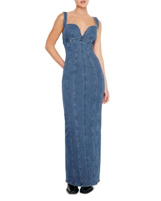 thumbnail image 2 of Doorwaytofashion Women's Corset Denim Maxi Dress – Embroidered, Smocked Back, Lace-Up Tie Back, Sizes 10-24, Blue 2 of 5