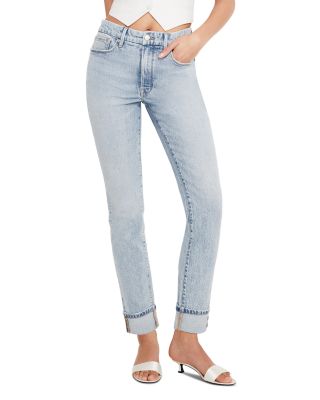 Good American - Good Classic High Rise Slim Straight Cuffed Jeans in Indigo 703