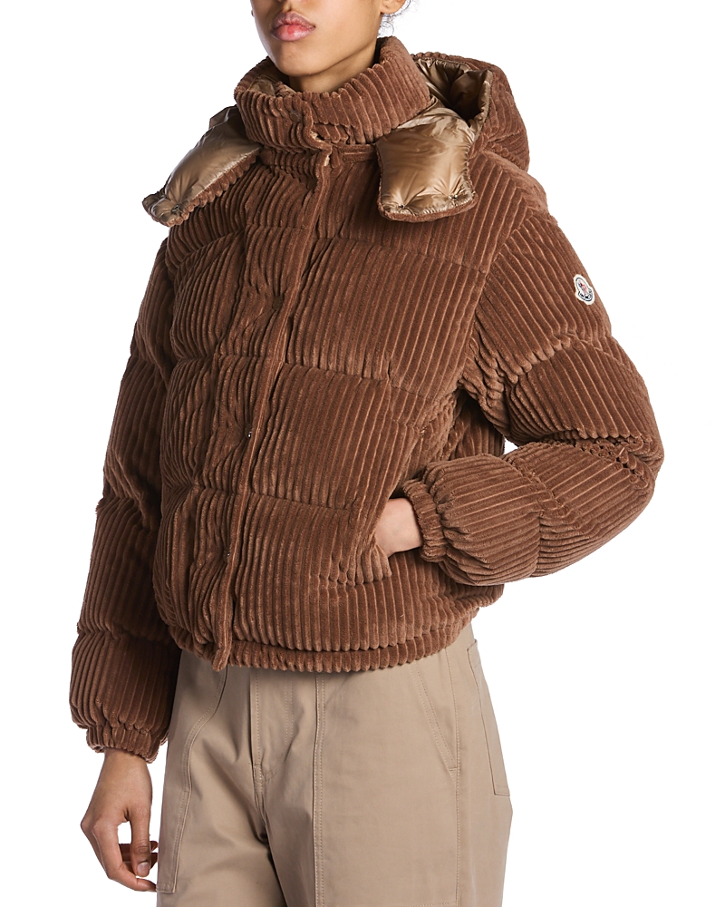 Moncler Daos Velvet Corduroy Puffer Jacket In Brown