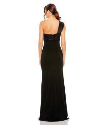 One Shoulder Pleated Bow Bodice Detail Trumpet Gown