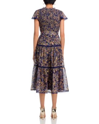 Metallic Floral Midi Dress - Exclusive