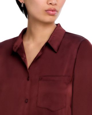 Satin Button Front Blouse - Exclusive