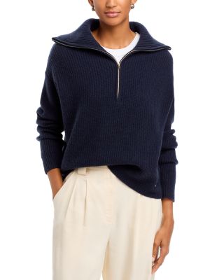 Herno Quarter Zip Ribbed Wool Cashmere Sweater