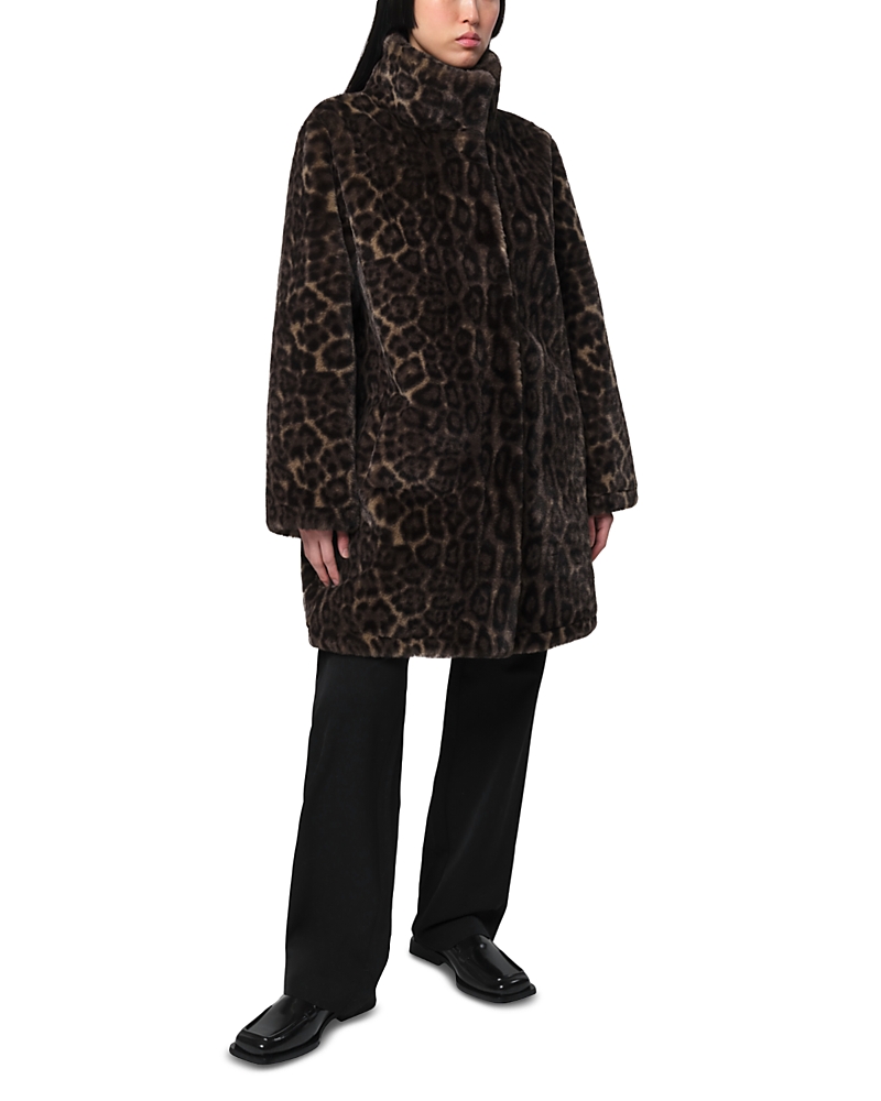 Apparis Blair Dark Leopard Mid-length Coat In Brown