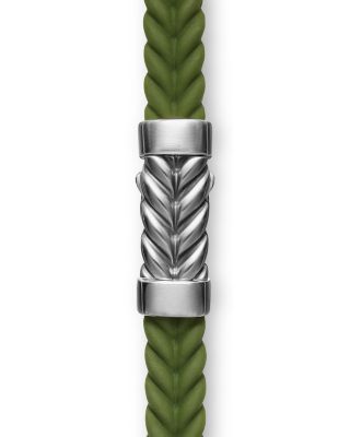 Men's Sterling Silver Chevron Woven Green Rubber Bracelet