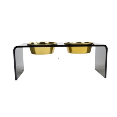 Medium Smoke Grey Double Bowl Pet Feeder, 1 Quart Bowls