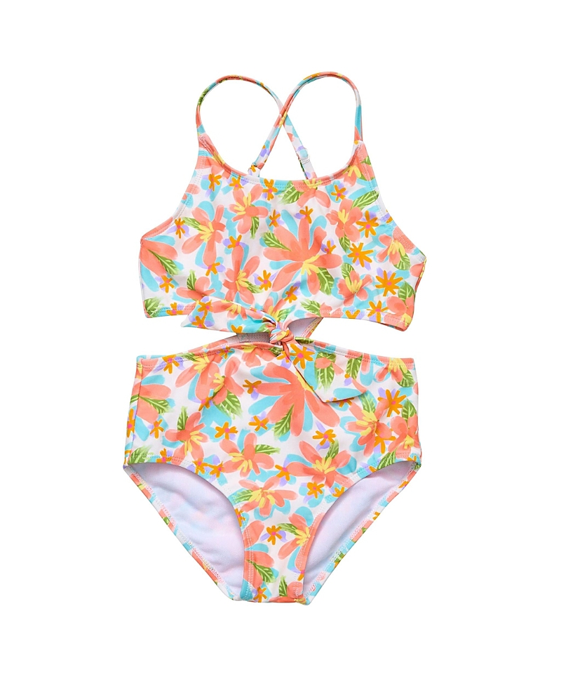 Snapper Rock Unisex Hawaiian Luau Sustainable Cut Out Swimsuit-little In Orange