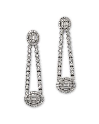 Bloomingdale's Fine Collection - Diamond Round & Baguette Halo Mosaic Drop Earrings in 14k White Gold, 2.25 ct. t.w.