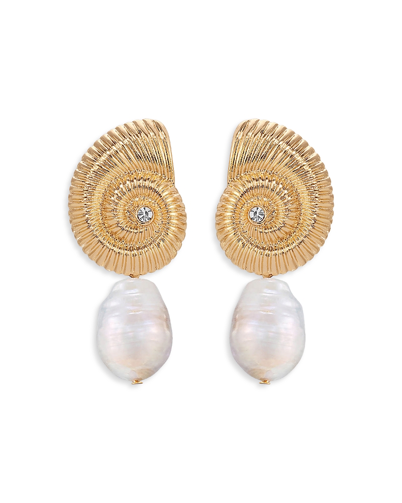 Ettika Swirled Shell Freshwater Cultivated Pearl Statement Earrings In White/gold