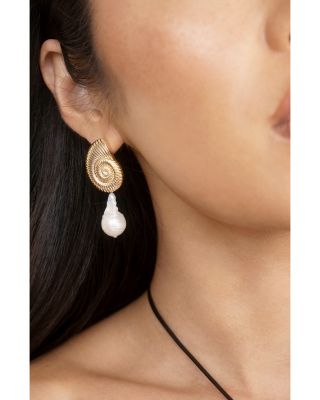 Swirled Shell Cultured Freshwater Pearl Statement Earrings