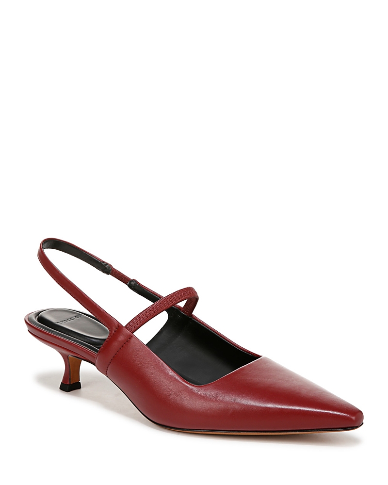 Vince Venice Slingback Pointed Toe Kitten Heel Pump In Crimson Red Leather