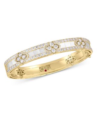 Roberto Coin - 18K Yellow Gold Love in Verona Mother of Pearl & Diamond Flower Bangle Bracelet