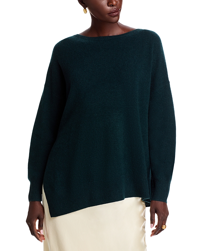 C By Bloomingdale's Cashmere Boat Neck Side Slit Asymmetrical Sweater - Exclusive In Dark Green