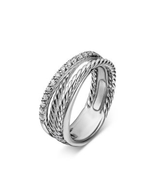 Crossover Ring with Diamonds