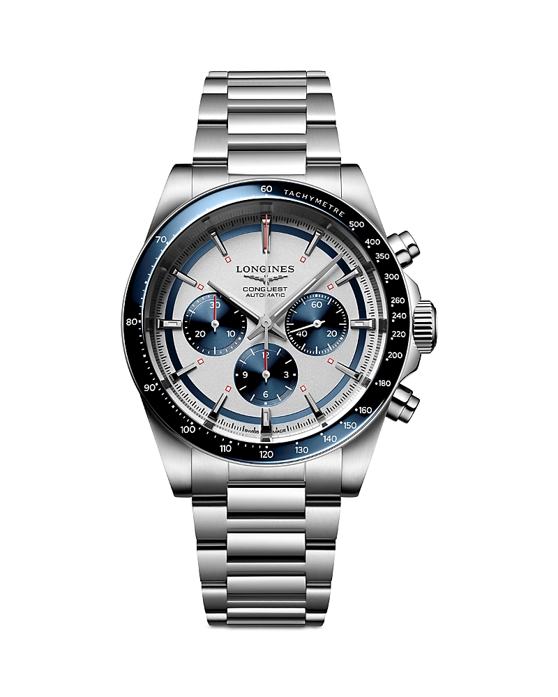 Longines Men's Swiss Automatic Chronograph Conquest Stainless Steel Bracelet Watch 42mm In Silver