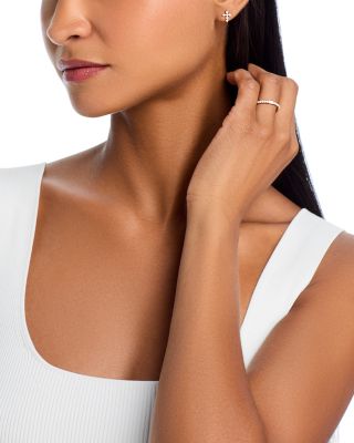 Diamond Cross Stud Earrings in 14K White Gold, 0.60 tcw