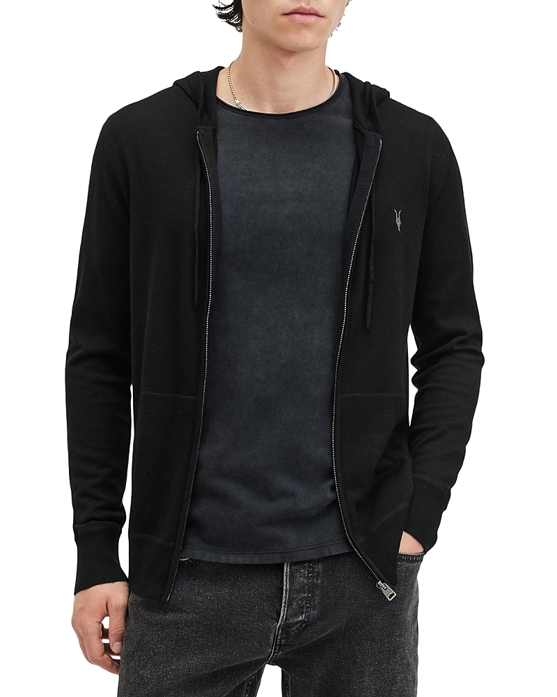 Allsaints Mode Merino Zip Up Ramskull Hoodie In Black
