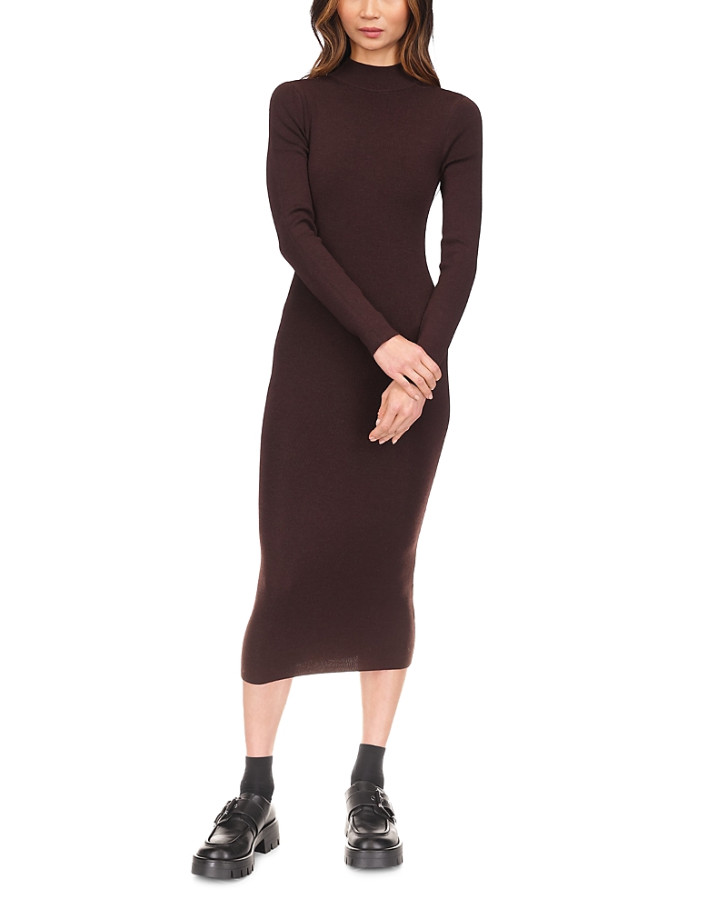 Michael Kors Wool Blend Mock Neck Midi Dress In Chocolate