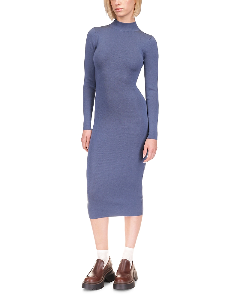 Michael Kors Wool Blend Mock Neck Midi Dress In Dark Chamber
