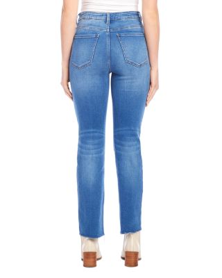 High Rise Raw Hem Straight Jeans in Denim