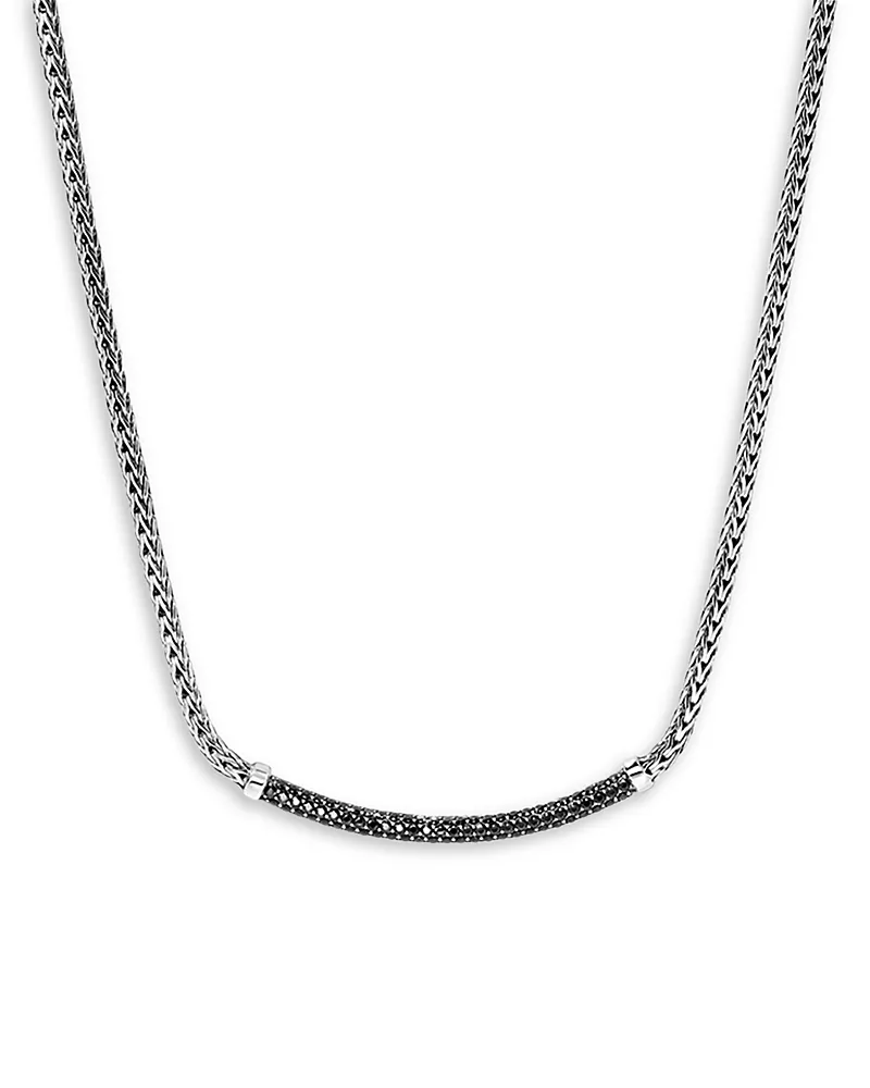 John Hardy Sterling Silver Jh Essentials Black Sapphire Pave Curved Bar Necklace, 16
