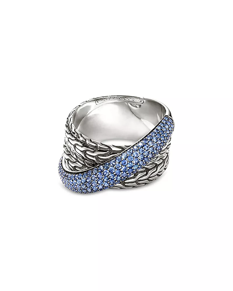 John Hardy Sterling Silver Jh Essentials Blue Sapphire Pave Crossover Statement Ring