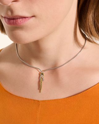 14K Yellow Gold & Sterling Silver Love Knot Y Necklace, 3.6mm, 16-18"