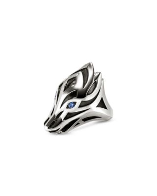 Men's Sterling Silver Naga Blue Sapphire Snake Ring