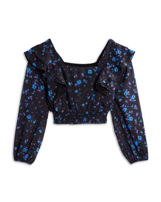 AQUA - Girls' Long Sleeve Ruffle Cropped Top, Little Kid, Big Kid - Exclusive