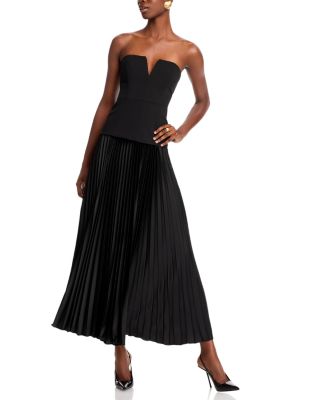 MILLY - Novalee Strapless Mixed Media Pleated Gown