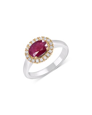 Bloomingdale's Fine Collection - Ruby & Diamond Oval Halo Ring in 14K Yellow & White Gold