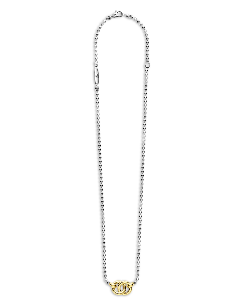 Lagos 18K Yellow Gold & Sterling Silver Signature Caviar Interlocking Pendant Necklace, 16
