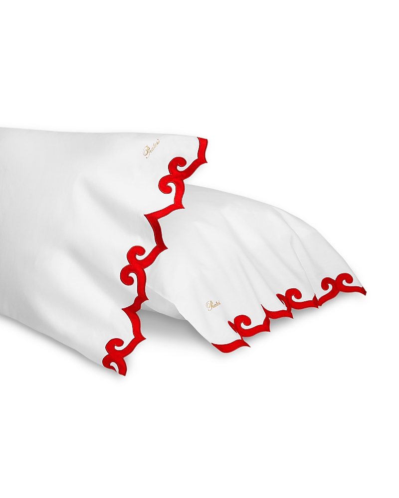 Pratesi Marrakesh Queen Pillowcase Set In White/scarlet