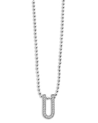 Sterling Silver Caviar Spark Diamond U Pendant Necklace, 16-18"