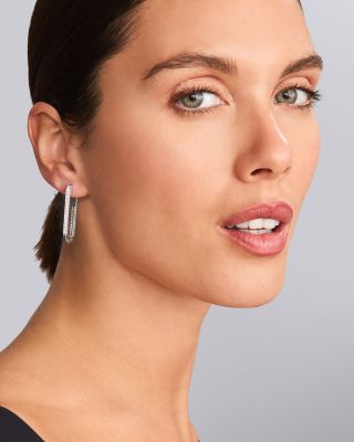 14K Yellow Gold & Sterling Silver Caviar Spark Diamond Medium Oval Hoop Earrings