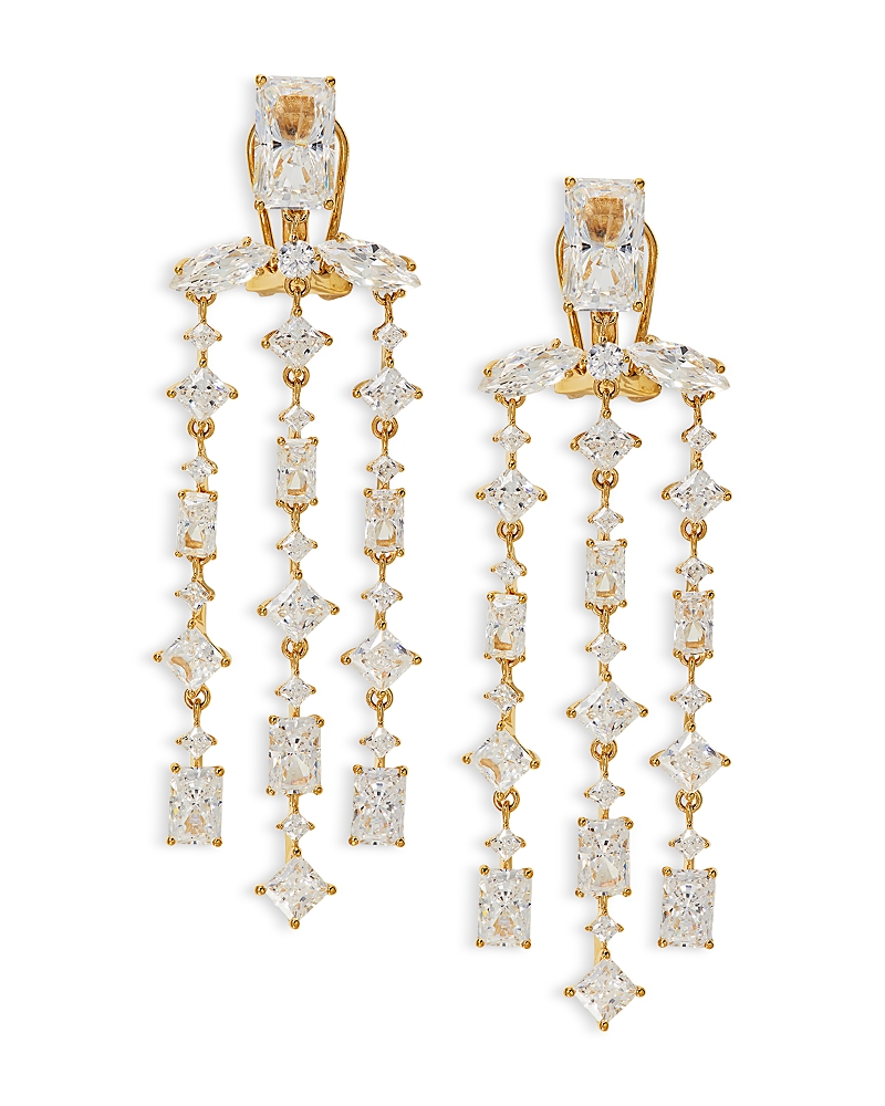 NADRI RARE JEWELS CUBIC ZIRCONIA TRIPLE ROW CHANDELIER EARRINGS IN 18K GOLD PLATED