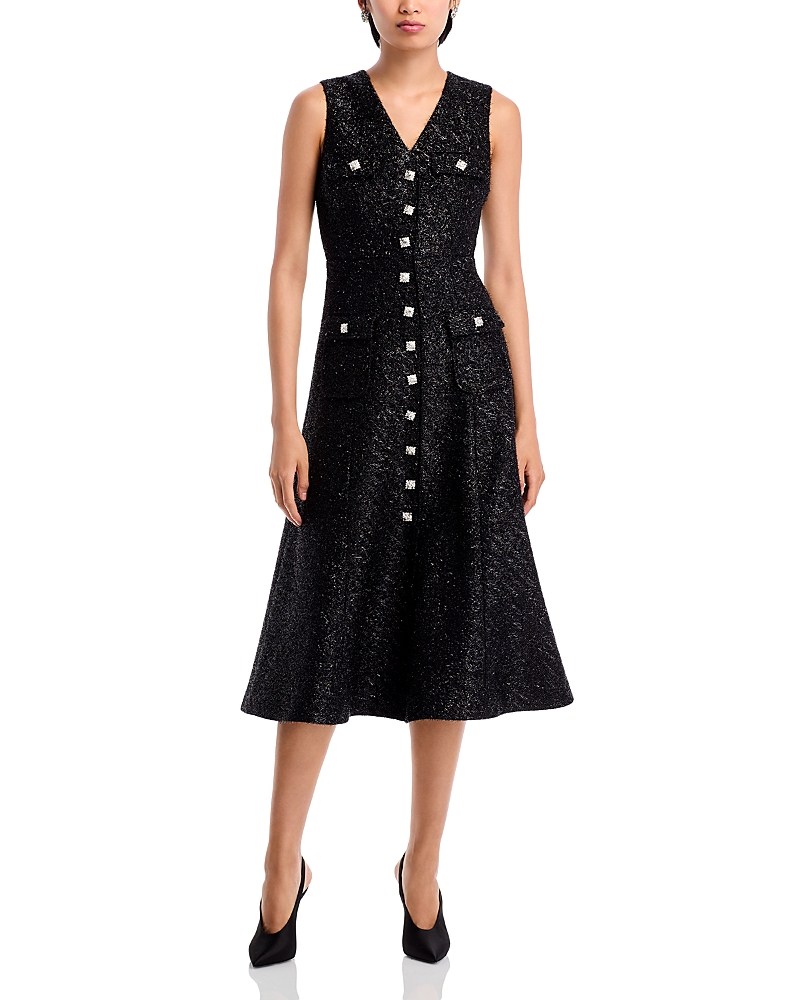 Shop Self-portrait Tinsel Boucle Midi Dress In Black